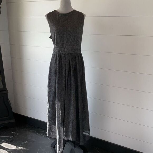 Danny and Nicole Sleeveless High-Low Fit Flare Dress Size 14W Color Black/Silver - Picture 1 of 12